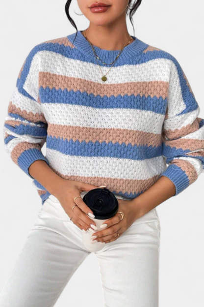 Kristen | Jersey Oversized med Rund Hals og Striper