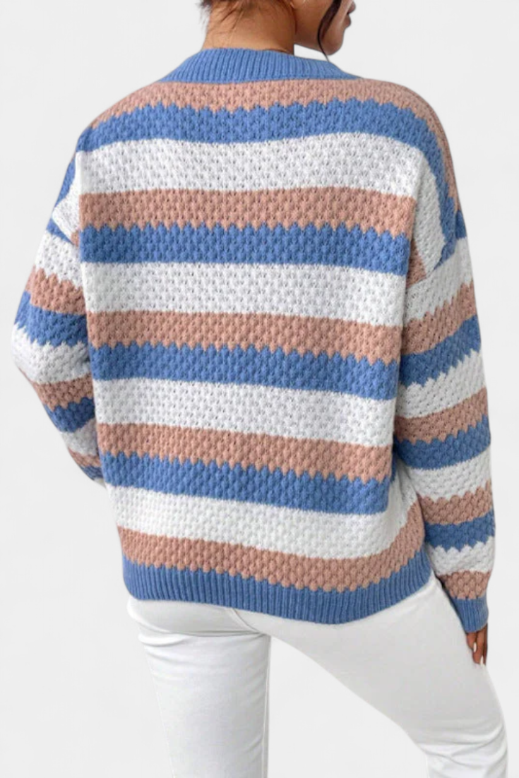 Kristen | Jersey Oversized med Rund Hals og Striper