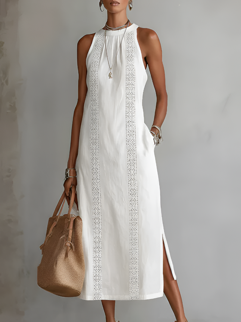 Jimena | Avslappet Brodert Mandarin Krage Midi Kjole