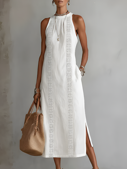 Jimena | Avslappet Brodert Mandarin Krage Midi Kjole
