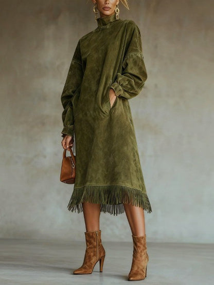 Aurora | Suede kjole med frynser