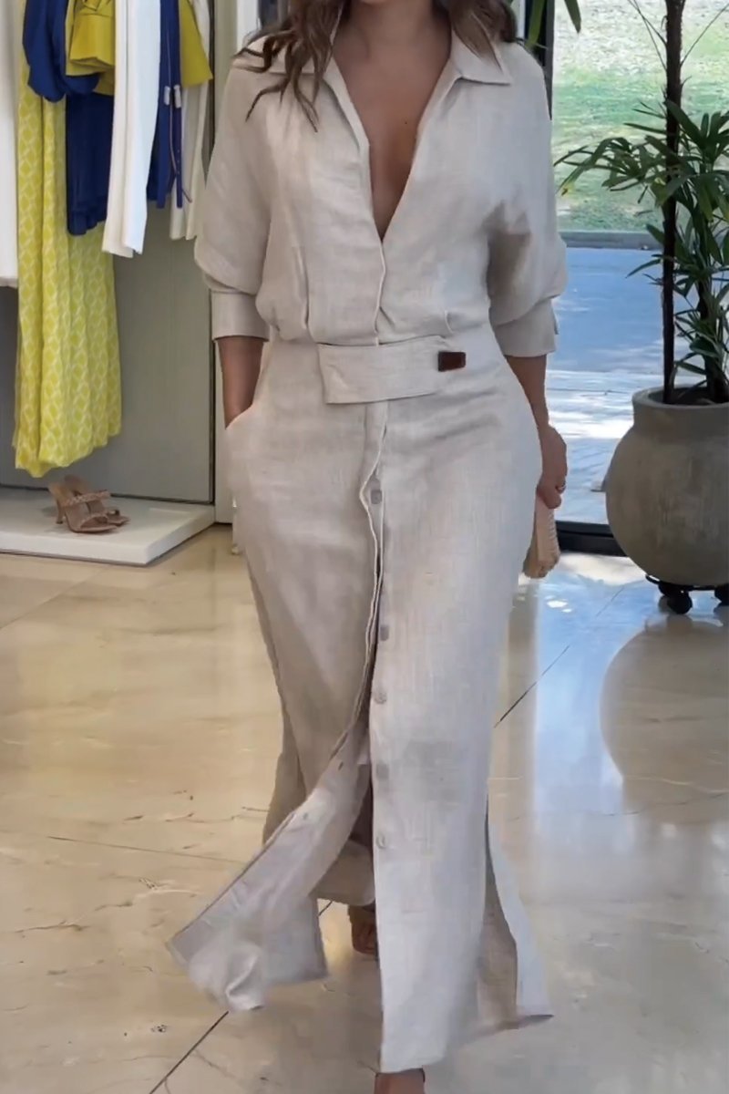 ELISABETTA | Elegant Maxikjole med V-hals og Flytende Snitt for en Chic Sommer