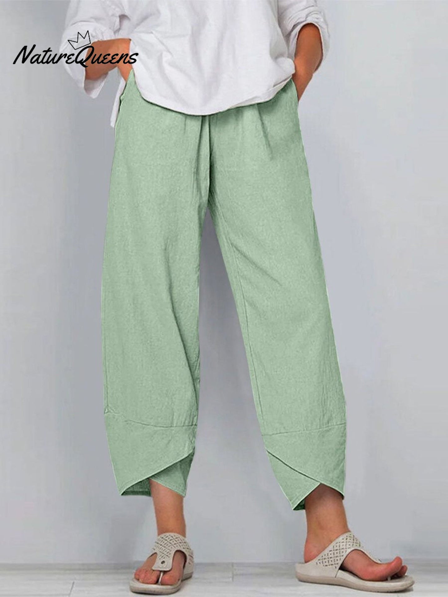 Kvinne Solid Farge Løs Elegant Casual Enkel Bomull Og Lin Niende Bukser