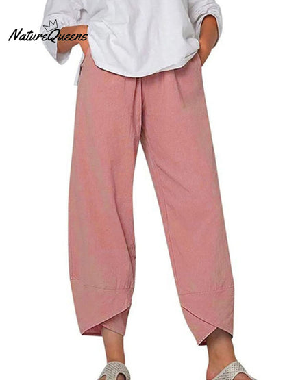 Kvinne Solid Farge Løs Elegant Casual Enkel Bomull Og Lin Niende Bukser