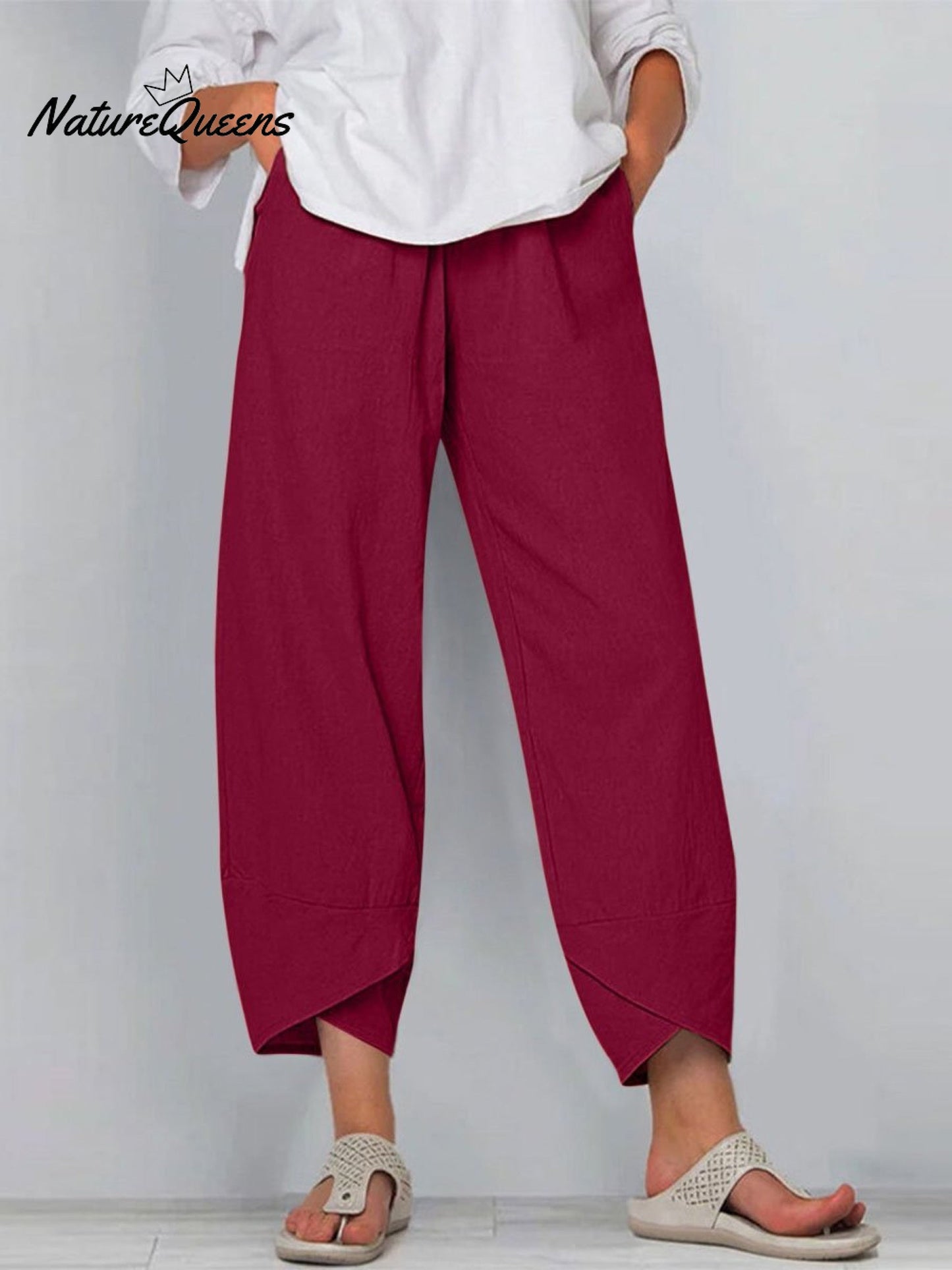 Kvinne Solid Farge Løs Elegant Casual Enkel Bomull Og Lin Niende Bukser