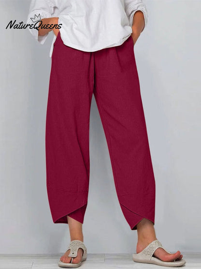Kvinne Solid Farge Løs Elegant Casual Enkel Bomull Og Lin Niende Bukser