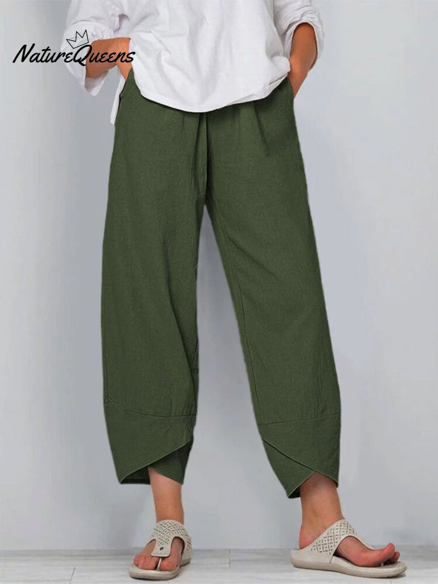 Kvinne Solid Farge Løs Elegant Casual Enkel Bomull Og Lin Niende Bukser