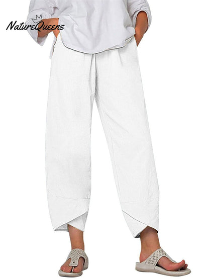 Kvinne Solid Farge Løs Elegant Casual Enkel Bomull Og Lin Niende Bukser