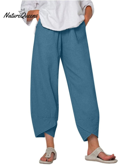 Kvinne Solid Farge Løs Elegant Casual Enkel Bomull Og Lin Niende Bukser