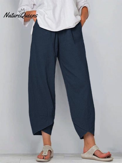 Kvinne Solid Farge Løs Elegant Casual Enkel Bomull Og Lin Niende Bukser