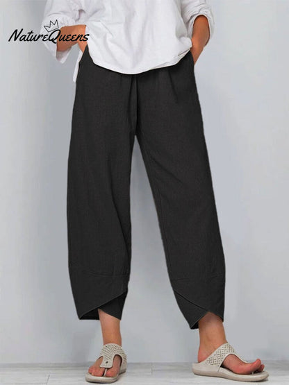 Kvinne Solid Farge Løs Elegant Casual Enkel Bomull Og Lin Niende Bukser