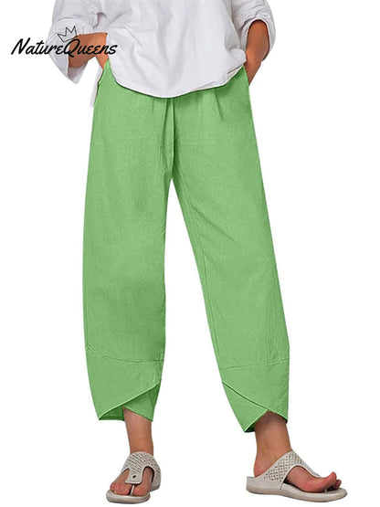 Kvinne Solid Farge Løs Elegant Casual Enkel Bomull Og Lin Niende Bukser