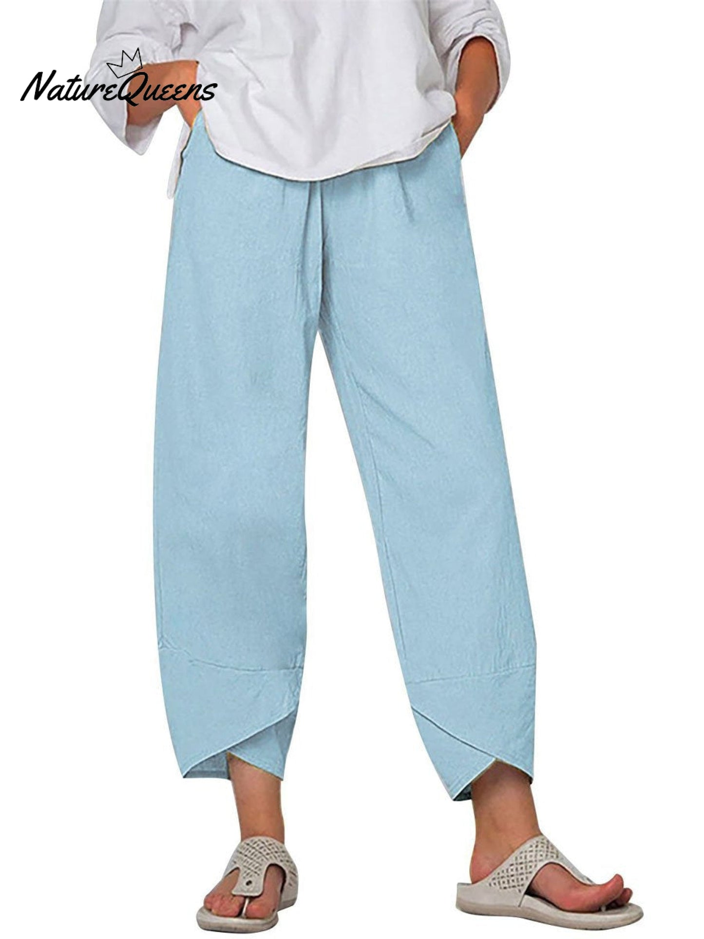 Kvinne Solid Farge Løs Elegant Casual Enkel Bomull Og Lin Niende Bukser