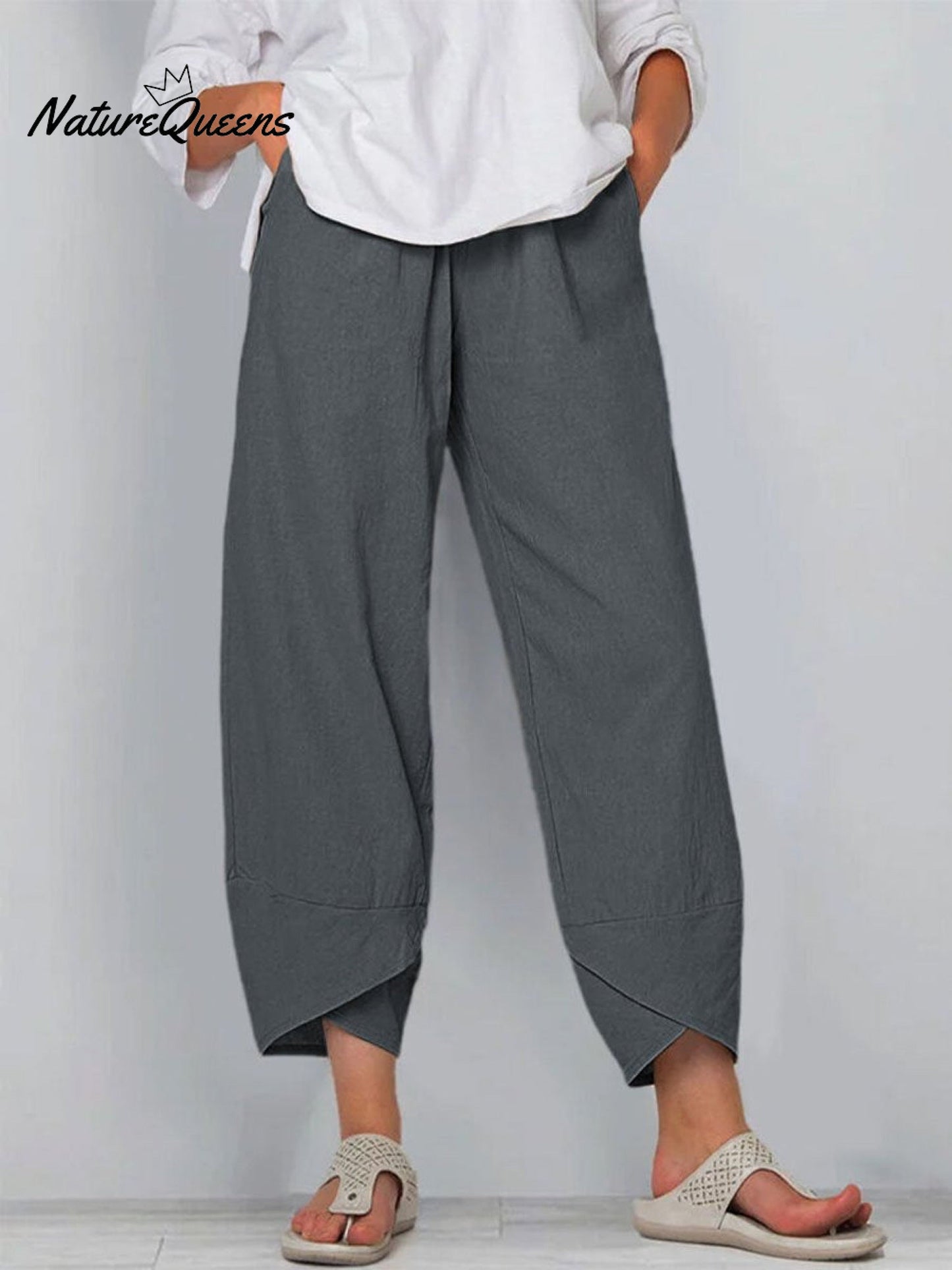 Kvinne Solid Farge Løs Elegant Casual Enkel Bomull Og Lin Niende Bukser
