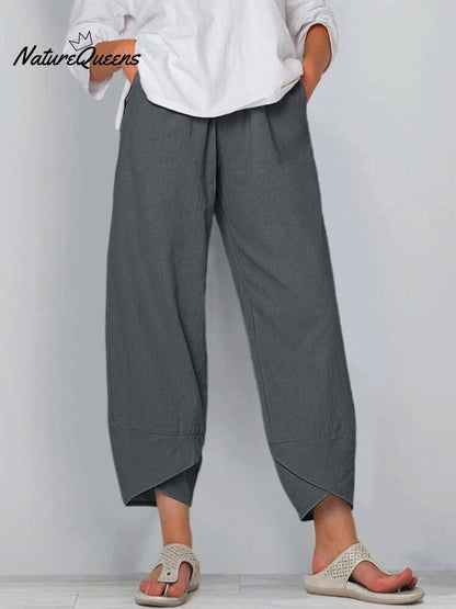 Kvinne Solid Farge Løs Elegant Casual Enkel Bomull Og Lin Niende Bukser