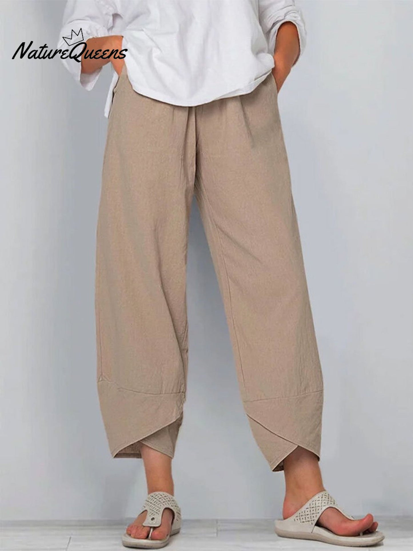 Kvinne Solid Farge Løs Elegant Casual Enkel Bomull Og Lin Niende Bukser