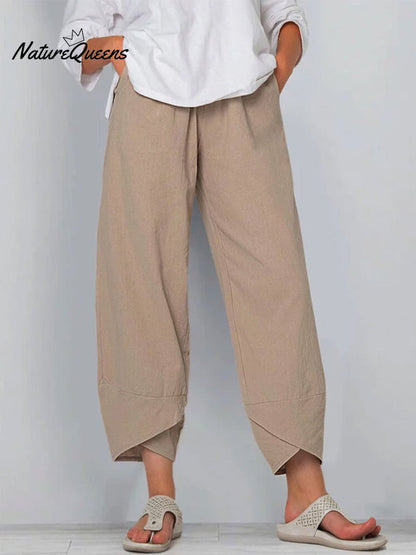 Kvinne Solid Farge Løs Elegant Casual Enkel Bomull Og Lin Niende Bukser