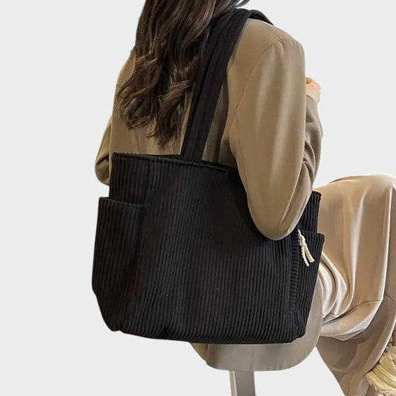Tilda – Ribbete Tote Bag med Snor Detalj