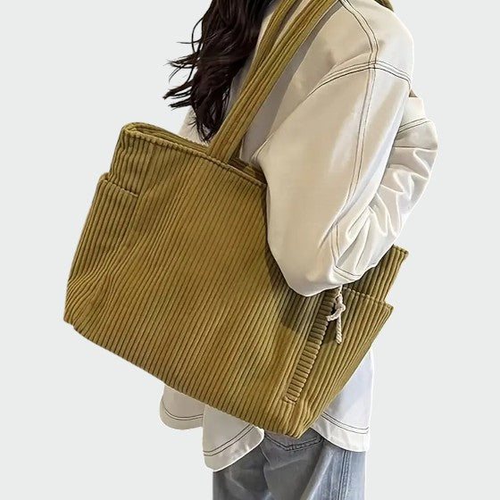 Tilda – Ribbete Tote Bag med Snor Detalj