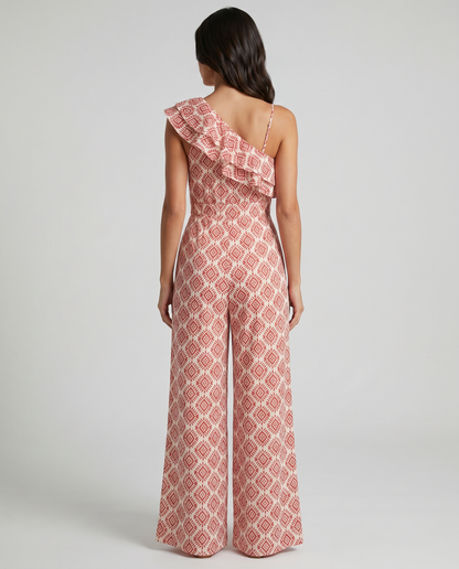 Jimena | Lang jumpsuit med geometrisk vårmønster