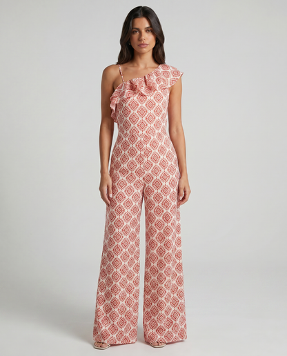 Jimena | Lang jumpsuit med geometrisk vårmønster