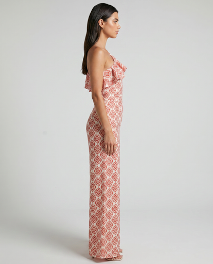 Jimena | Lang jumpsuit med geometrisk vårmønster