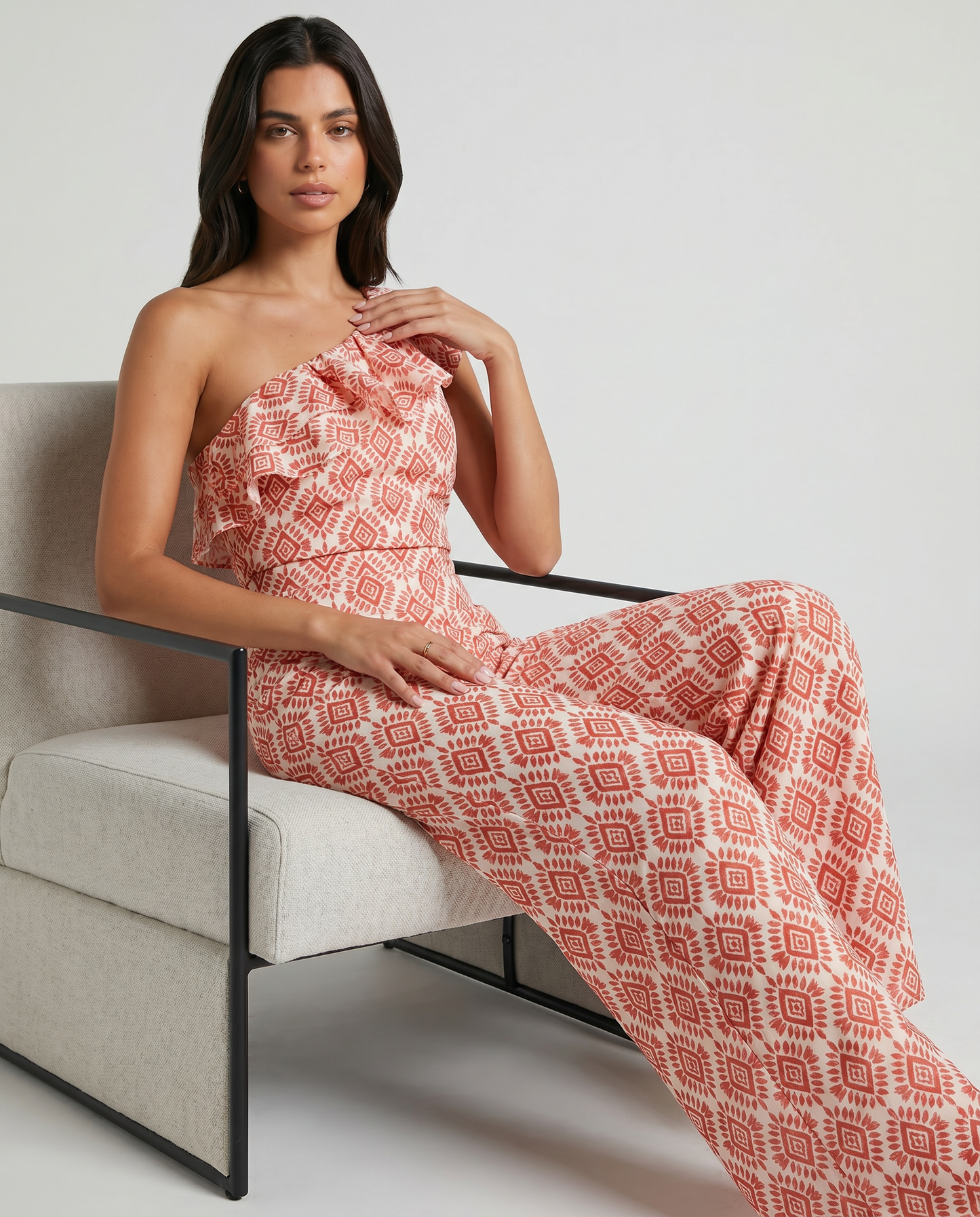 Jimena | Lang jumpsuit med geometrisk vårmønster