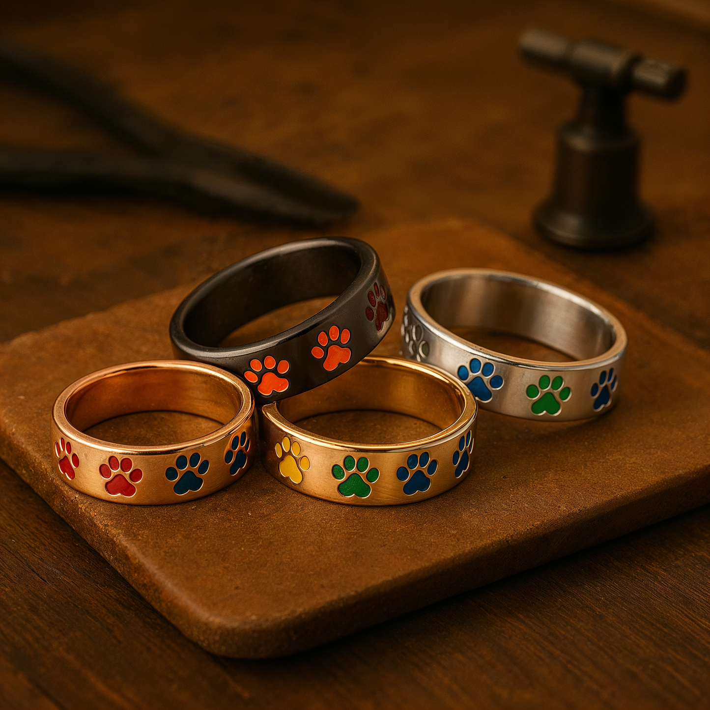 Roterende antistressring med pote-motiv