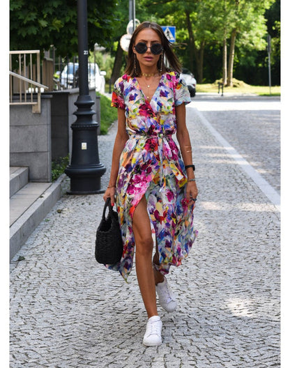 Talia™ | Stilig V-hals Blomsterkjole