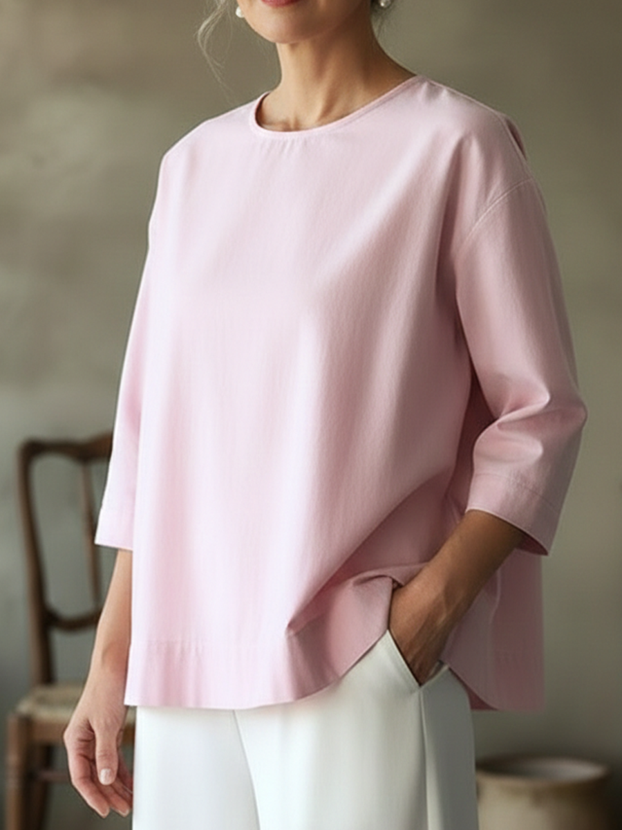 Elegant Ryggløs Design 100% Bomull Skjorte Topp