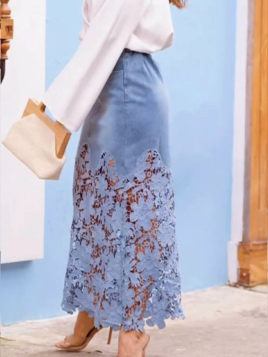 Stilig og uformell patchwork blonde denim skjørt