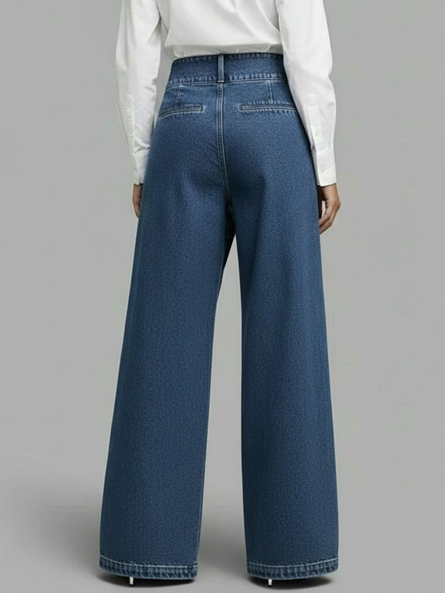 Kvinners Høy Midje Avslappede Vide Denim Jeans — Hverdagskomfort