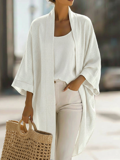 Koselig Minimalistisk Løs Cardigan Og Vest Lin Sett