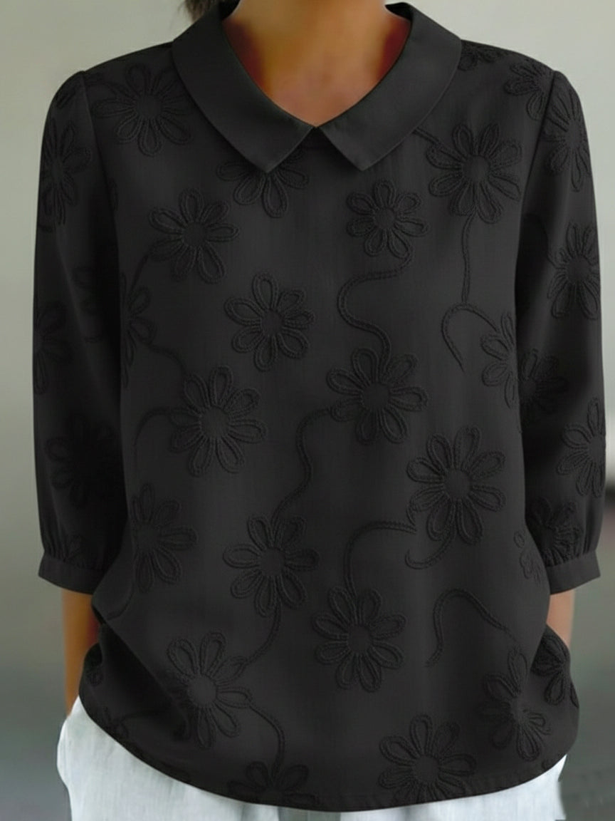 Romantisk Blomsterbrodert Peter Pan Krage Skjorte Bluse