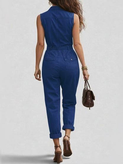 Moderne og Casual Glidelås Uten Ermer Bomull Jumpsuit