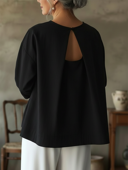 Elegant Ryggløs Design 100% Bomull Skjorte Topp