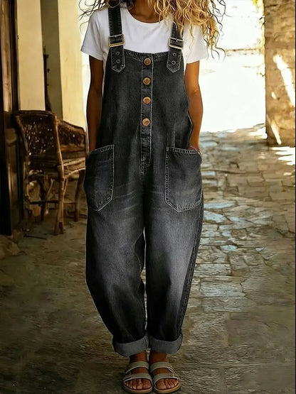 Dame Casual Denim Overall Med Justerbar Spenne