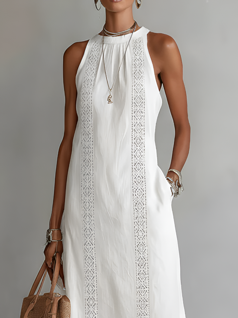 Jimena | Avslappet Brodert Mandarin Krage Midi Kjole