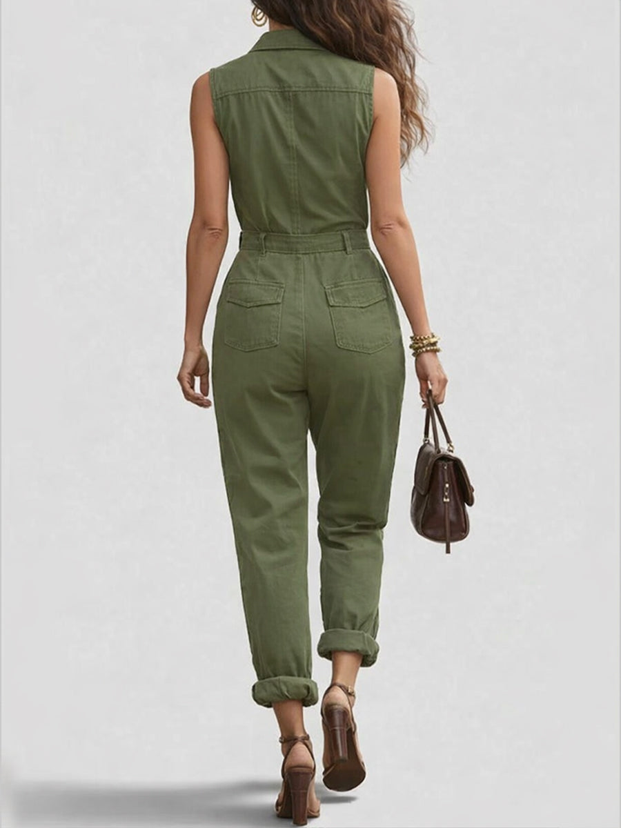 Moderne og Casual Glidelås Uten Ermer Bomull Jumpsuit