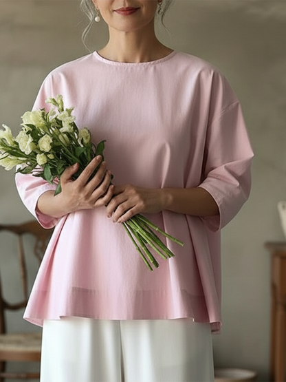 Elegant Ryggløs Design 100% Bomull Skjorte Topp