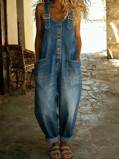 Dame Casual Denim Overall Med Justerbar Spenne