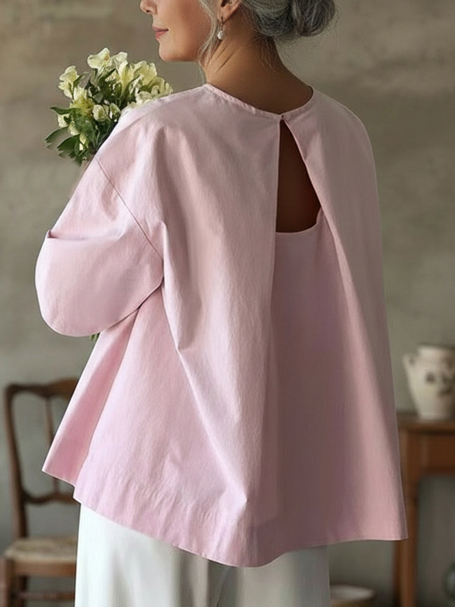 Elegant Ryggløs Design 100% Bomull Skjorte Topp