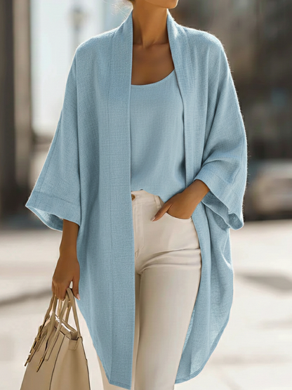 Koselig Minimalistisk Løs Cardigan Og Vest Lin Sett