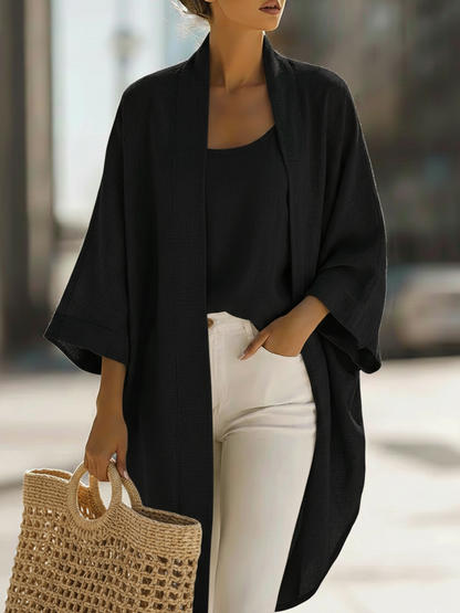 Koselig Minimalistisk Løs Cardigan Og Vest Lin Sett