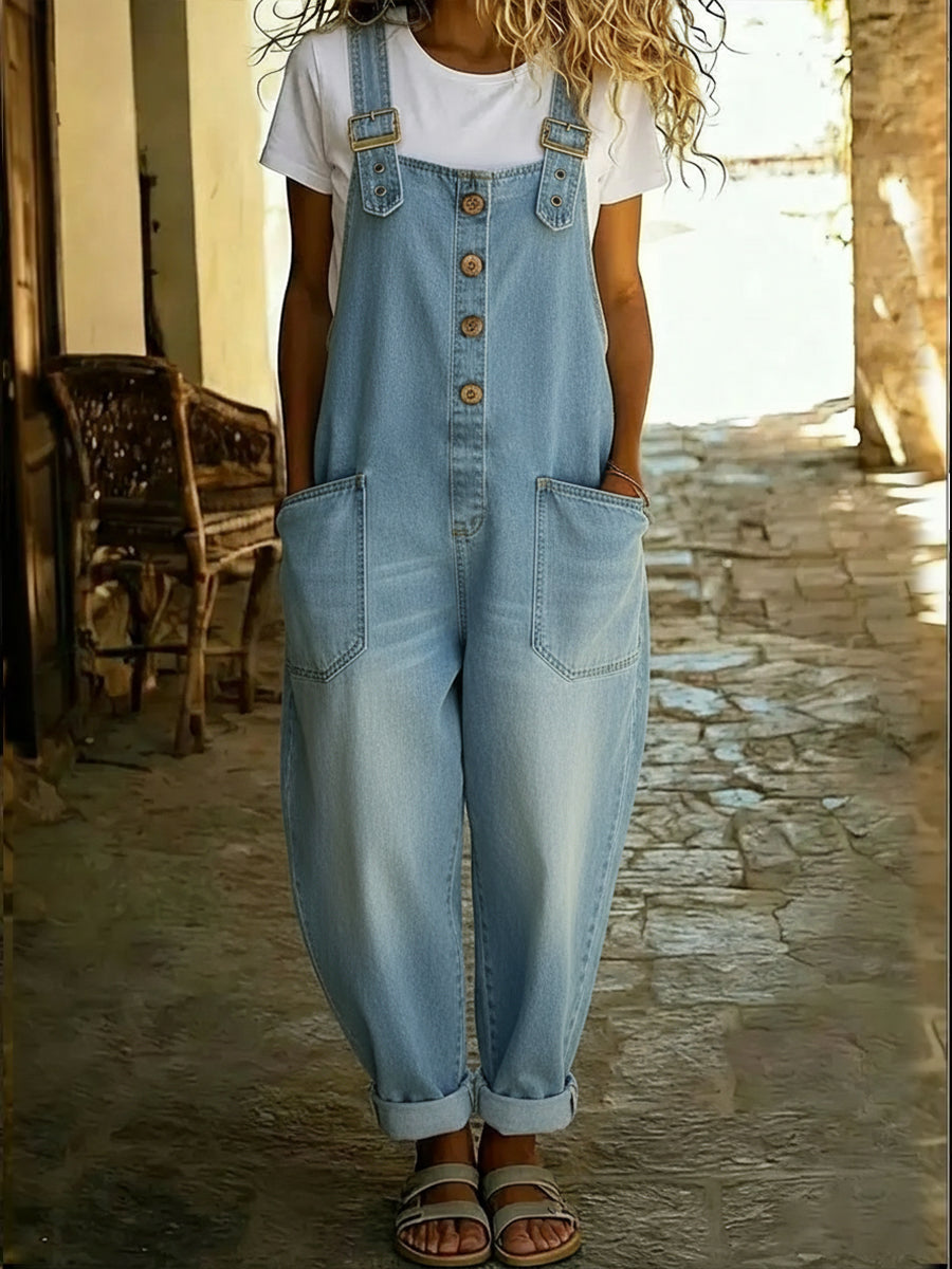 Dame Casual Denim Overall Med Justerbar Spenne