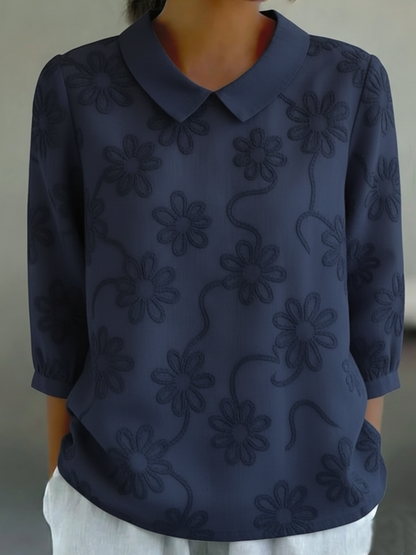 Romantisk Blomsterbrodert Peter Pan Krage Skjorte Bluse
