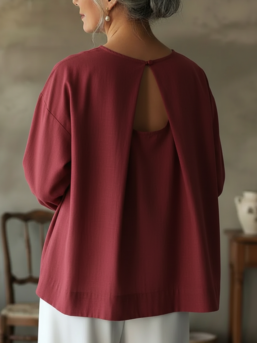 Elegant Ryggløs Design 100% Bomull Skjorte Topp
