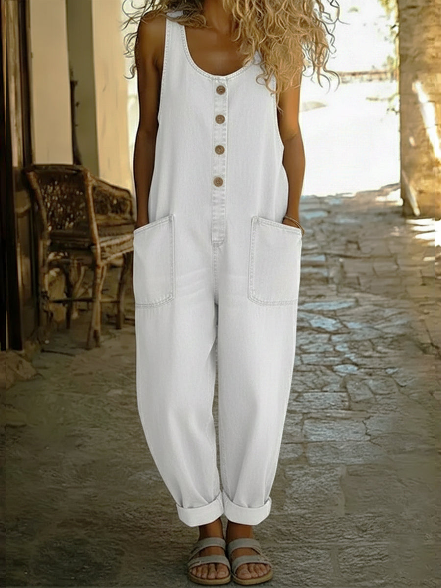Dame Casual Bomulls Vest Og Denim Jumpsuit