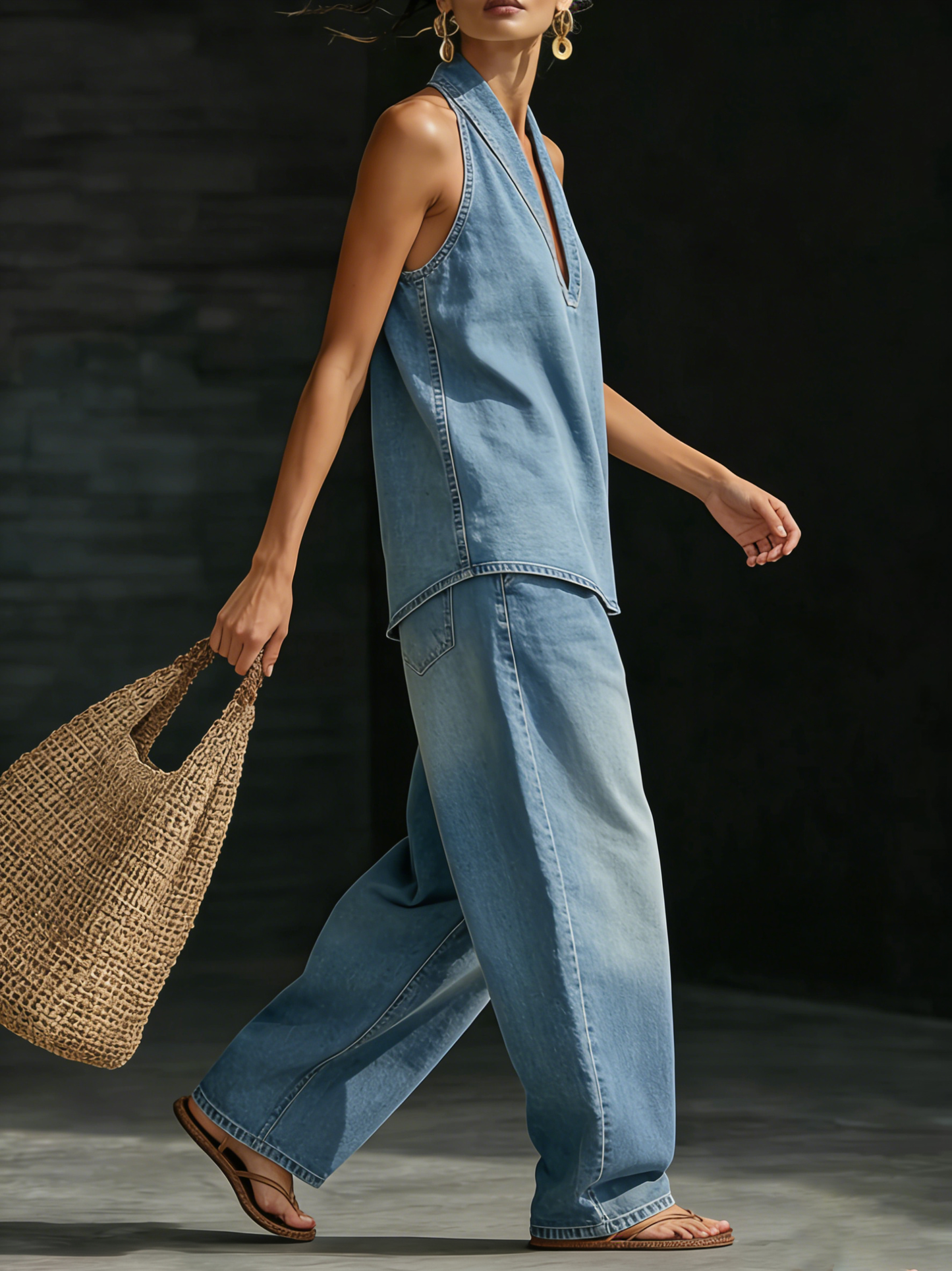 Koselig Minimalistisk To-delt Denim Sett