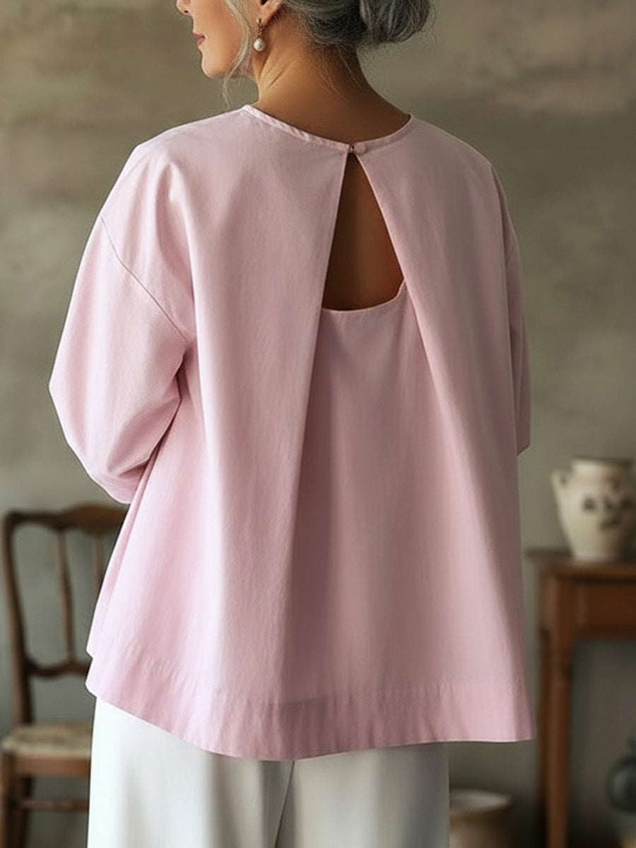 Elegant Ryggløs Design 100% Bomull Skjorte Topp